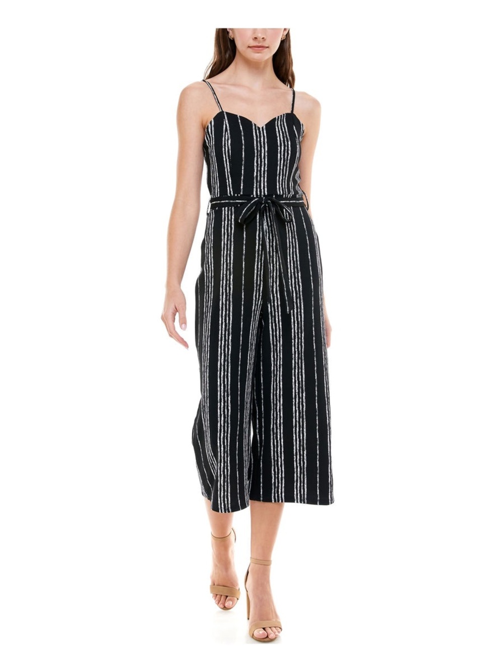 Almost Famous Black & White Striped Spaghetti Strap Jumpsuit